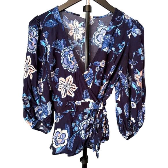 GAP Wrap Top - 3/4 Sleeve - Blue Floral - Size Small - Picture 1 of 7